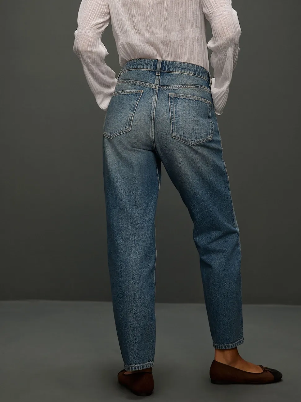 Mid Blue Polka Dot Mid Rise Ankle Straight Leg Jeans With Scarf
