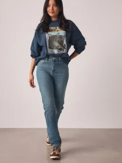 Mid Blue Slim Mid Rise Stretch Jeans