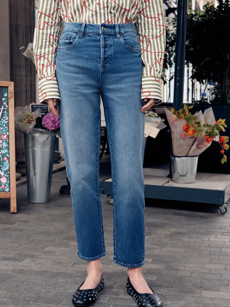 Mid Blue Stovepipe Straight Leg Jeans