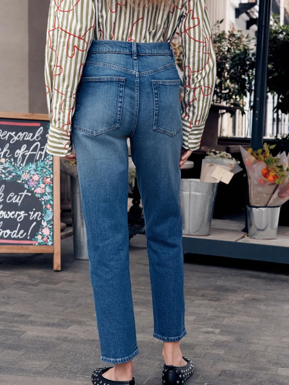Mid Blue Stovepipe Straight Leg Jeans