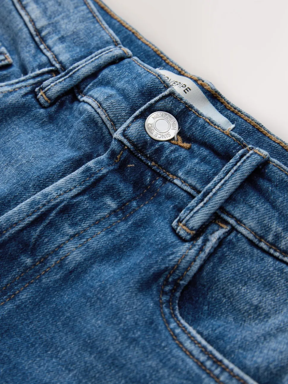 Mid Blue Stovepipe Straight Leg Jeans