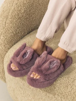 Mink Brown Bunny Faux Fur Slider Slippers