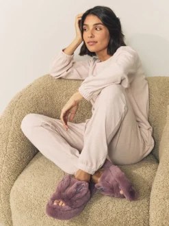 Mink Brown Bunny Faux Fur Slider Slippers