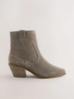 Mink Brown Extra Wide Fit Cowboy Block Heel Ankle Boots