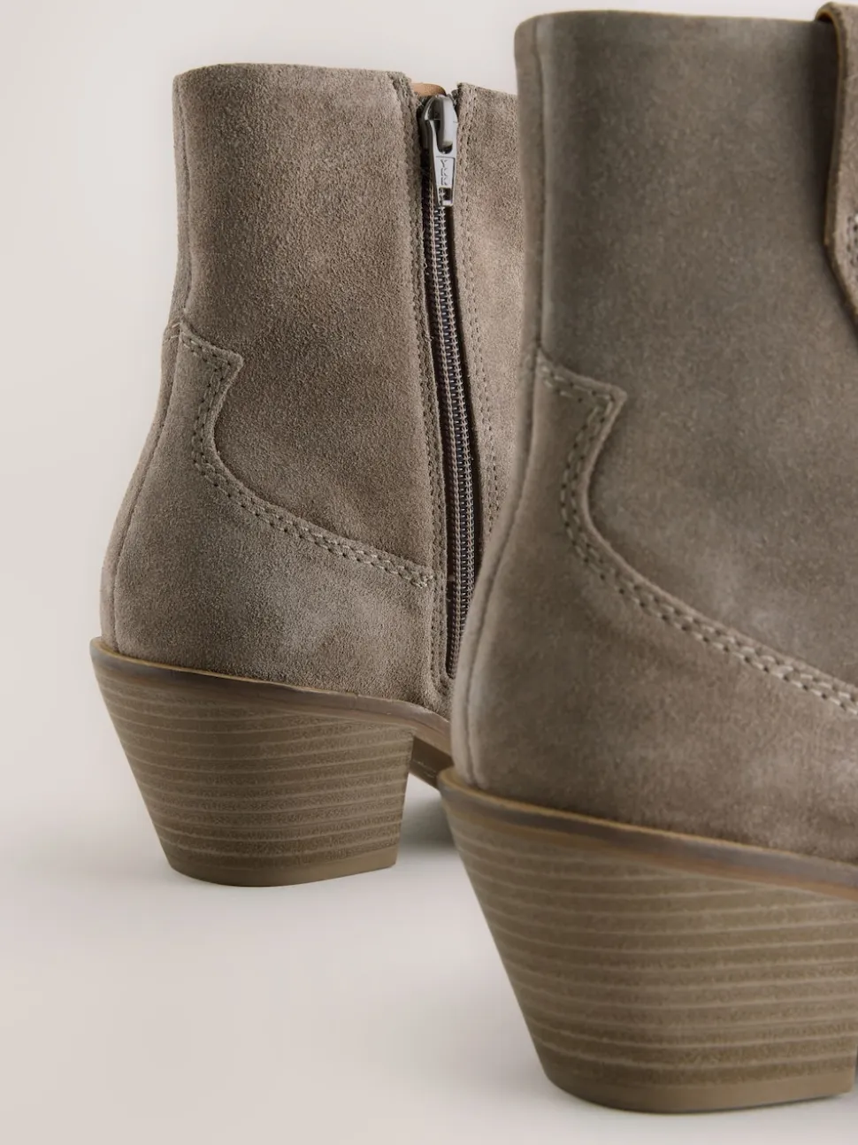 Mink Brown Extra Wide Fit Cowboy Block Heel Ankle Boots