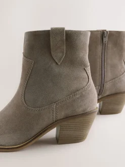 Mink Brown Extra Wide Fit Cowboy Block Heel Ankle Boots
