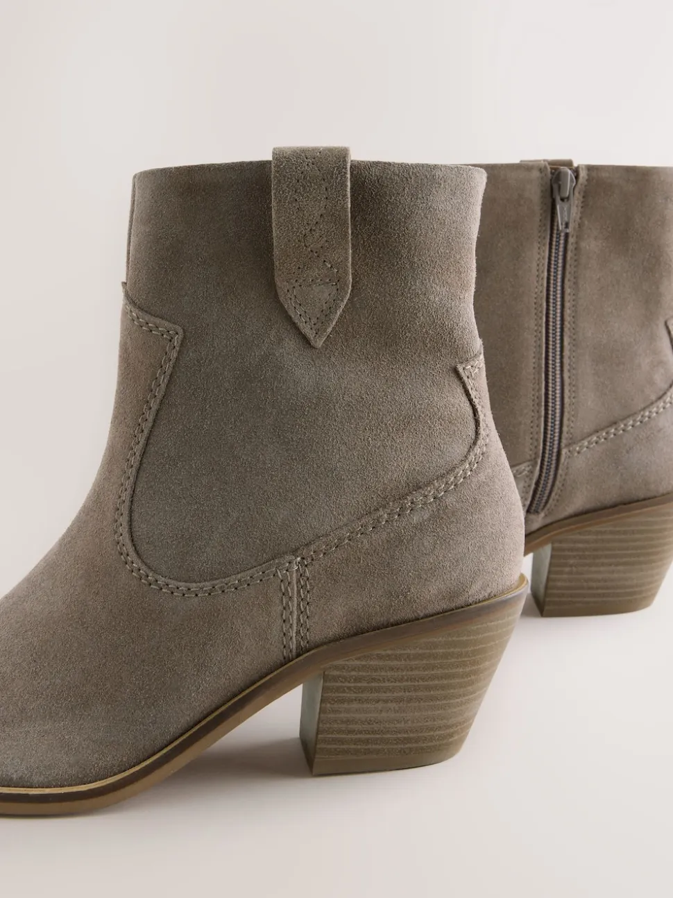 Mink Brown Extra Wide Fit Cowboy Block Heel Ankle Boots