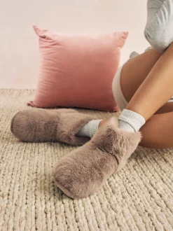 Mink Brown Faux Fur Boot Slippers