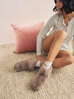 Mink Brown Faux Fur Boot Slippers