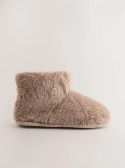 Mink Brown Faux Fur Boot Slippers