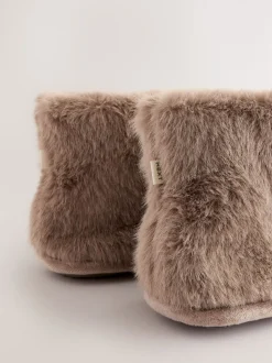 Mink Brown Faux Fur Boot Slippers