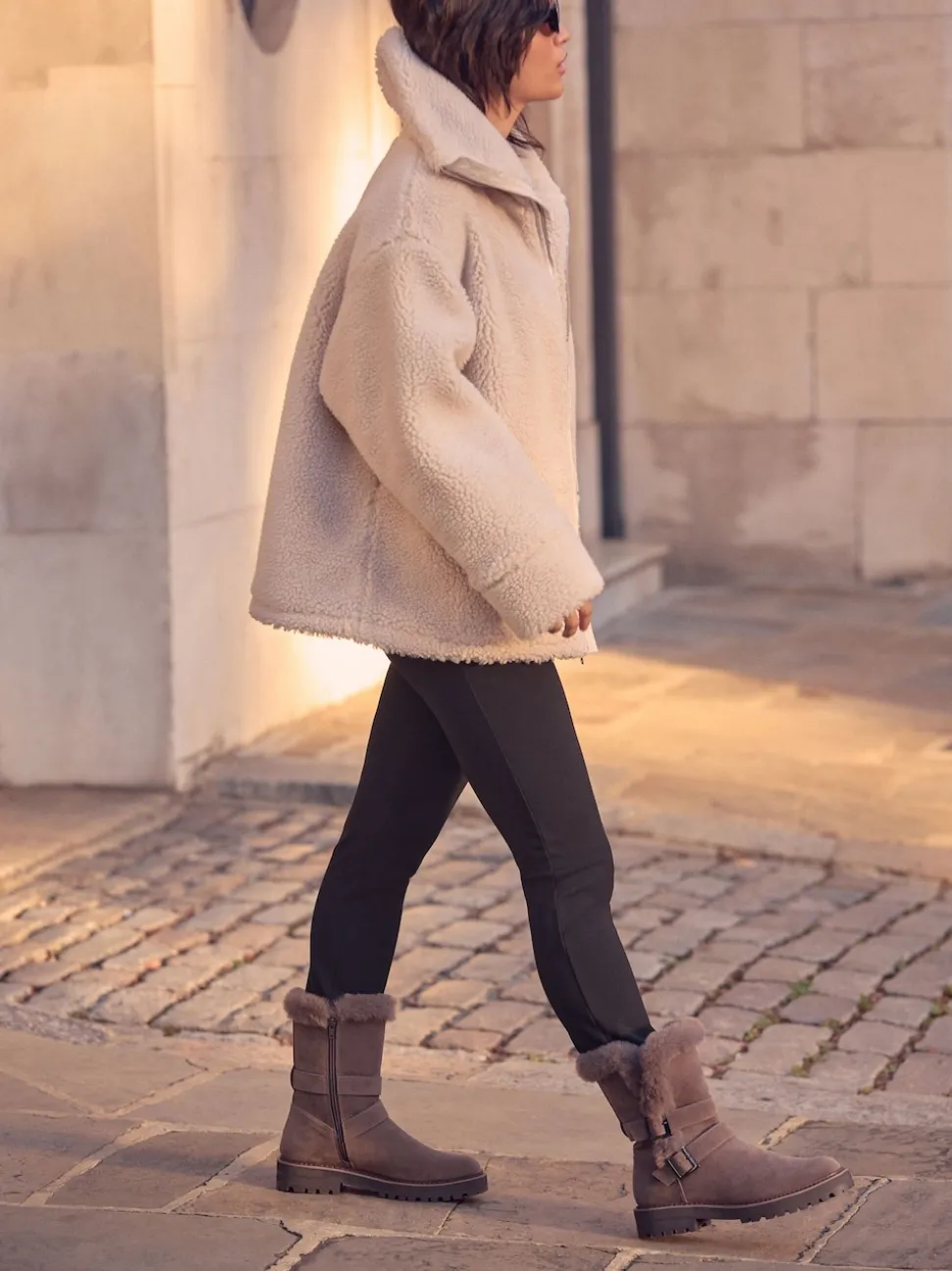 Mink Brown Faux Fur Double Buckle Ankle Boots