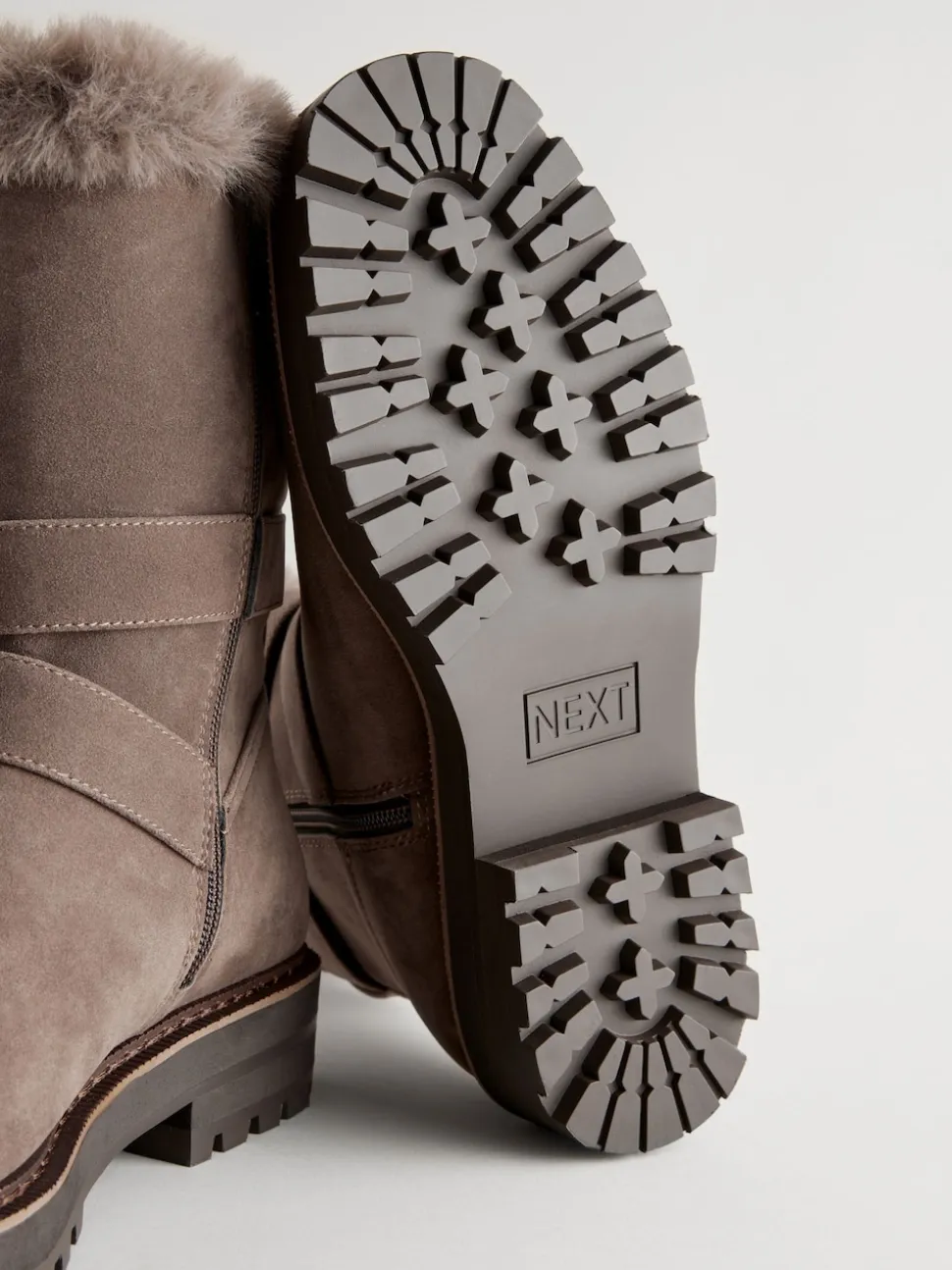 Mink Brown Faux Fur Double Buckle Ankle Boots