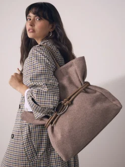 Mink Brown Felt Belted Shoulder Bag