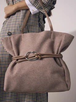 Mink Brown Felt Belted Shoulder Bag