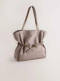 Mink Brown Felt Belted Shoulder Bag