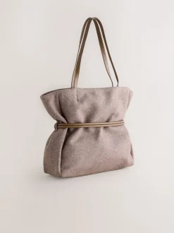 Mink Brown Felt Belted Shoulder Bag