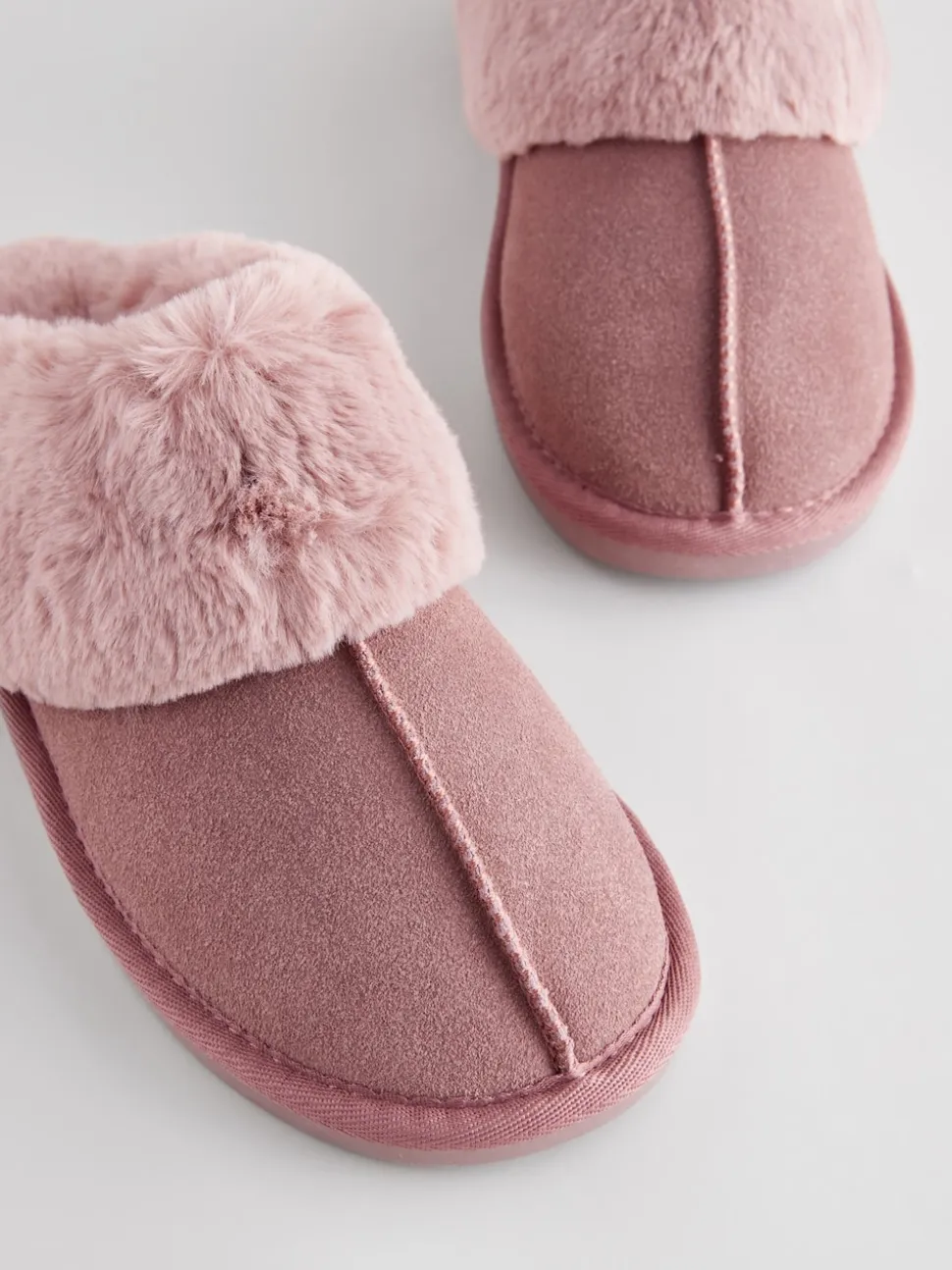 Mink Pink Faux Fur Lined Suede Mule Slippers