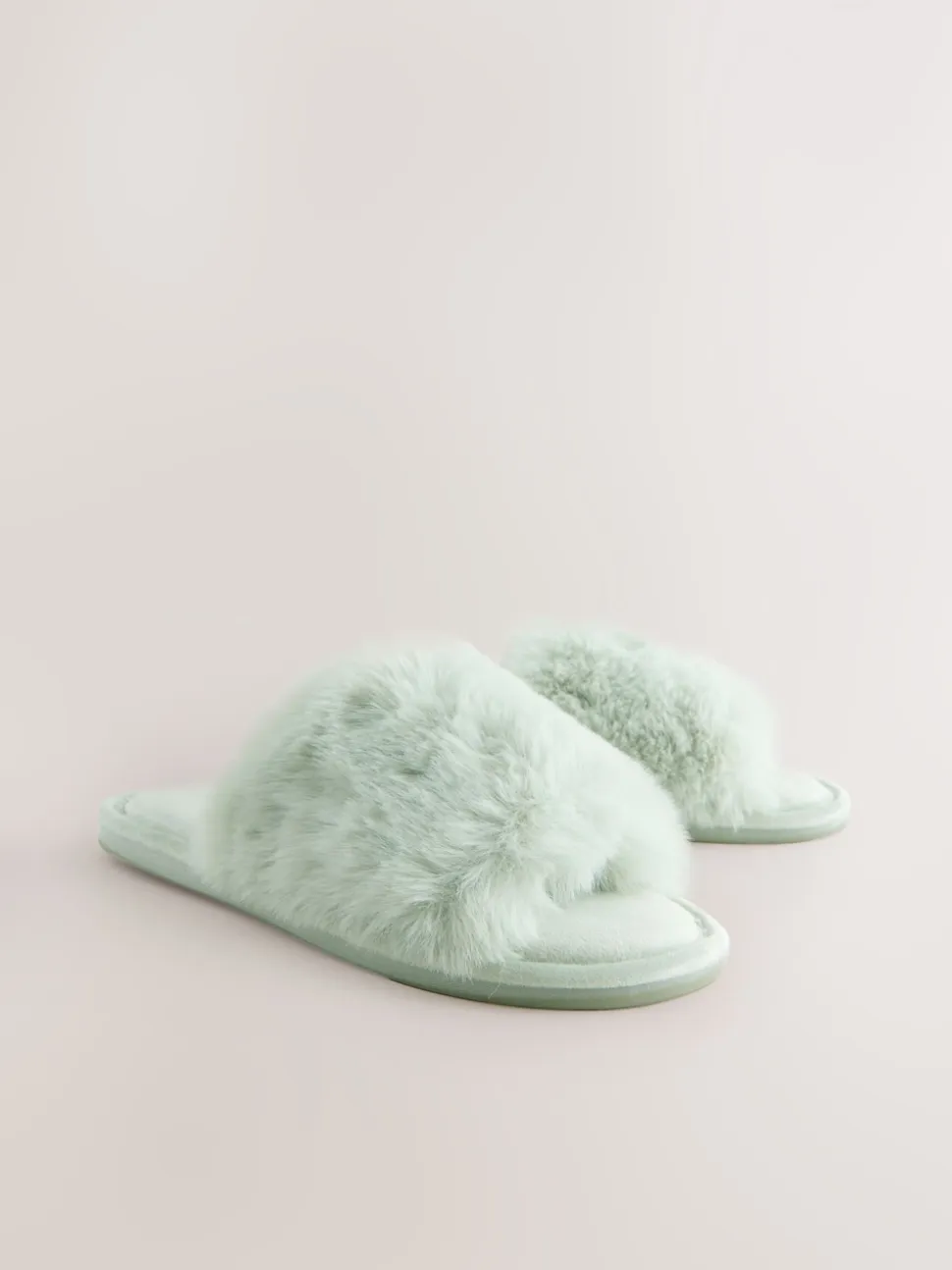 Mint Green Faux Fur Lined Slider Slippers