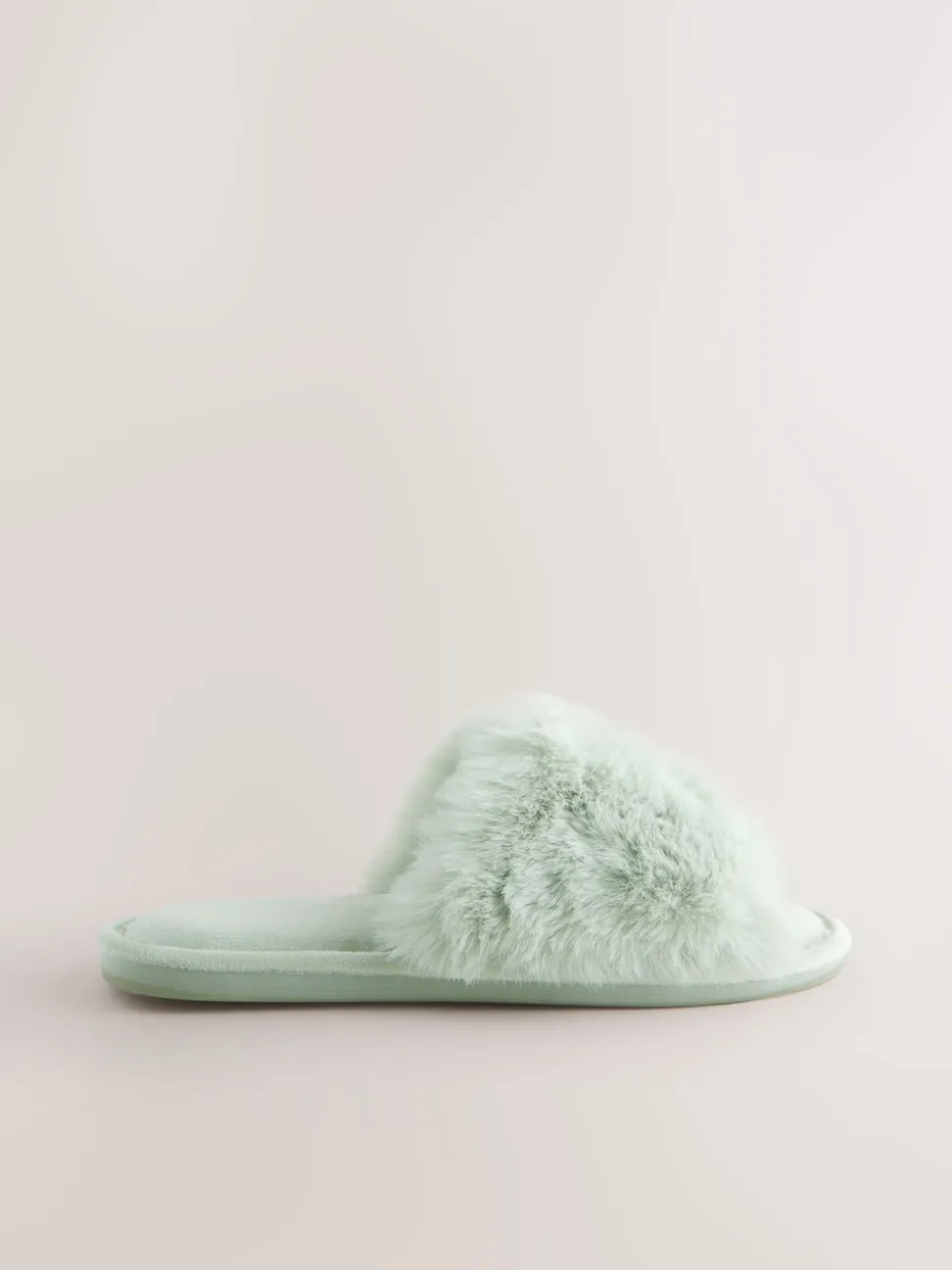 Mint Green Faux Fur Lined Slider Slippers