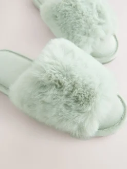 Mint Green Faux Fur Lined Slider Slippers