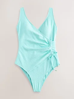 Mint Green Textured Ruched Side Tummy Shaping Control Swimsuit