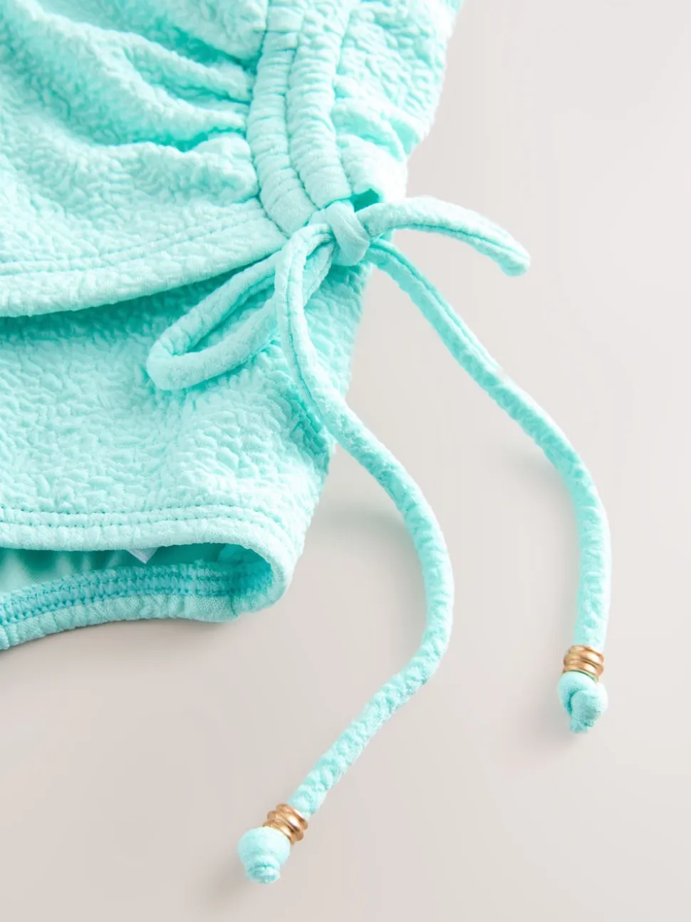 Mint Green Textured Ruched Side Tummy Shaping Control Swimsuit