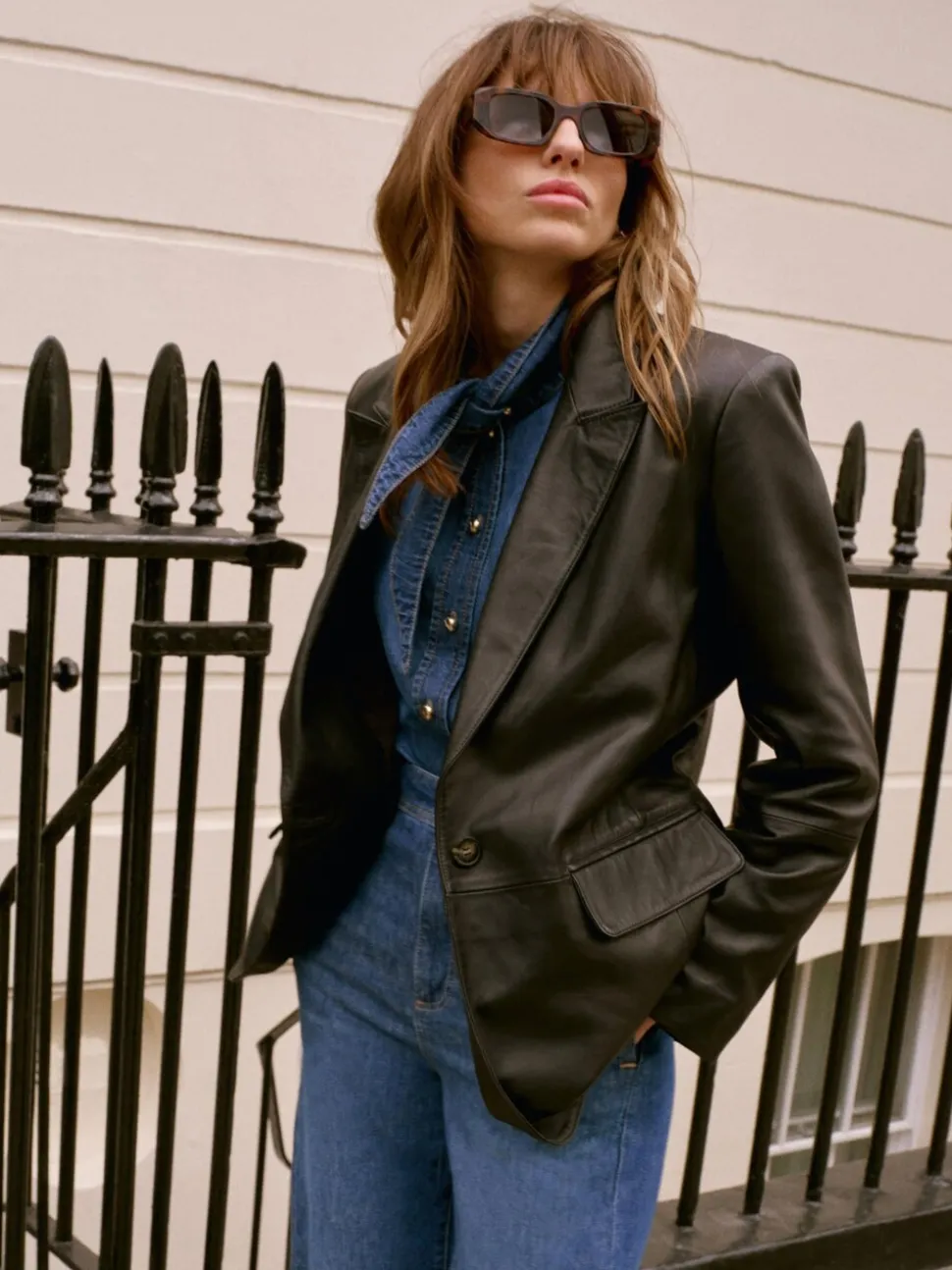 Mint Velvet Black Leather Single Breasted Blazer
