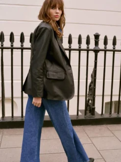 Mint Velvet Black Leather Single Breasted Blazer