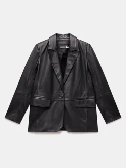 Mint Velvet Black Leather Single Breasted Blazer