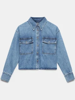 Mint Velvet Blue 100% Cotton Cropped Denim Shirt
