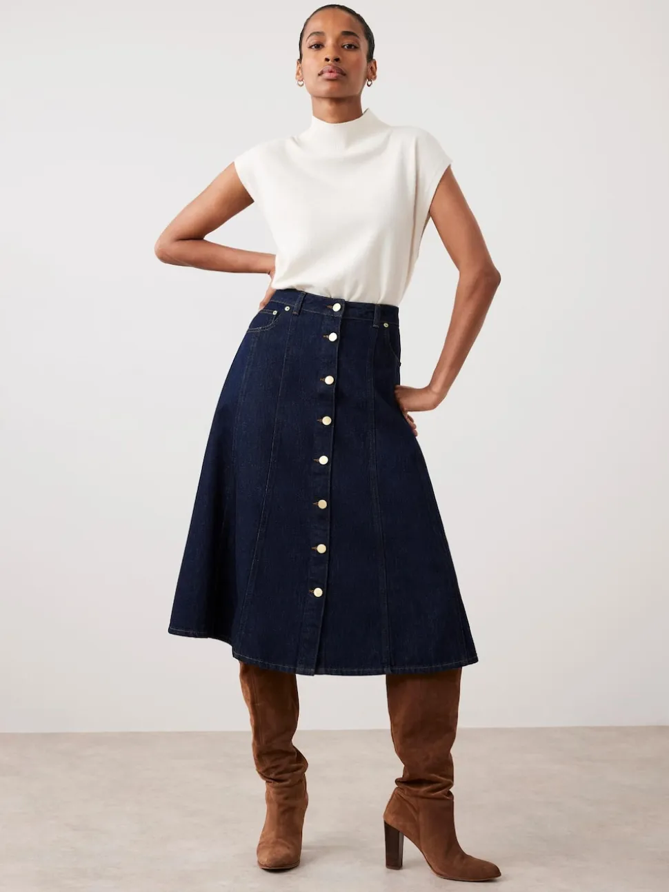 Mint Velvet Blue Denim Midi Skirt