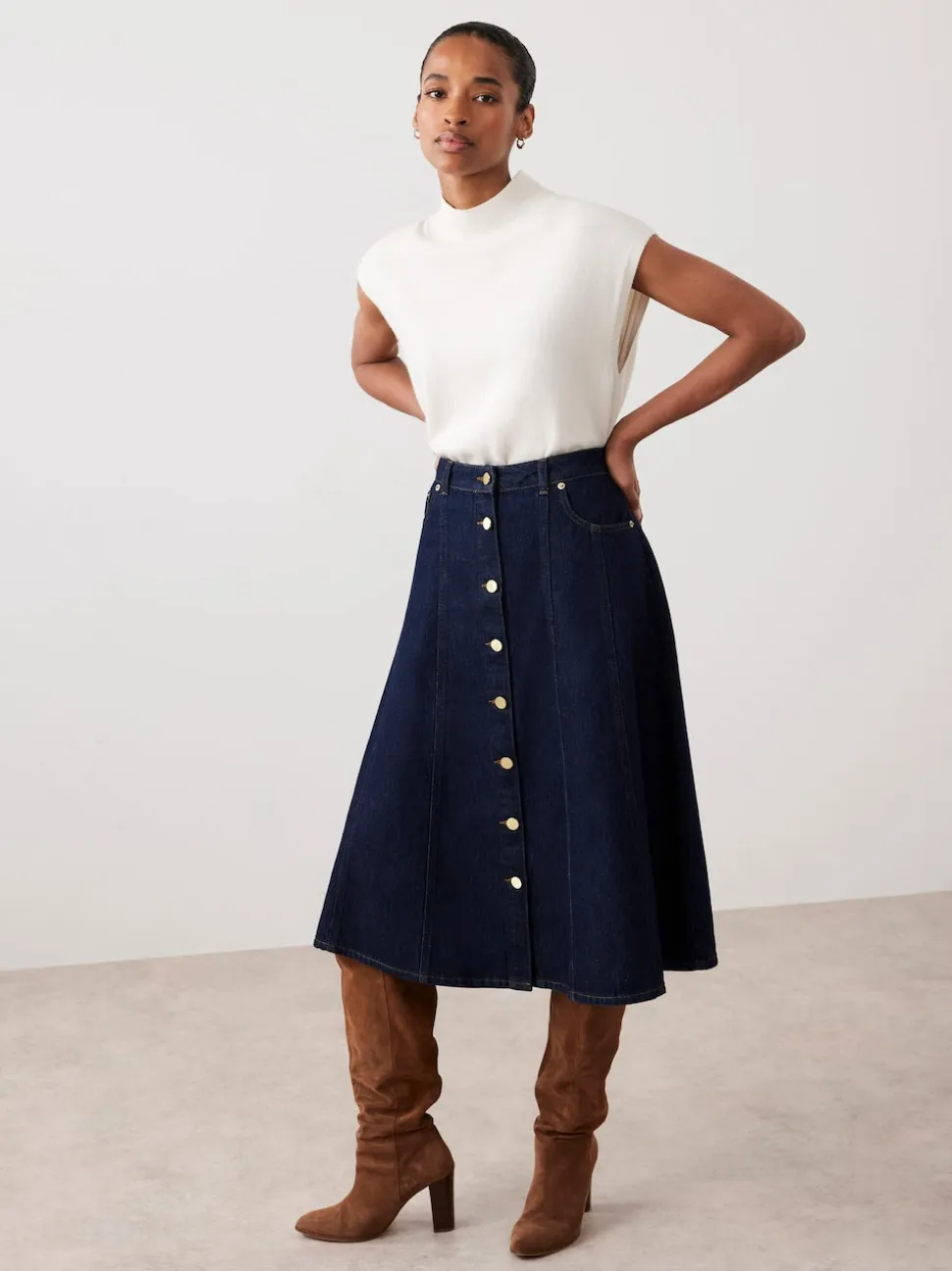 Mint Velvet Blue Denim Midi Skirt