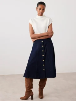 Mint Velvet Blue Denim Midi Skirt