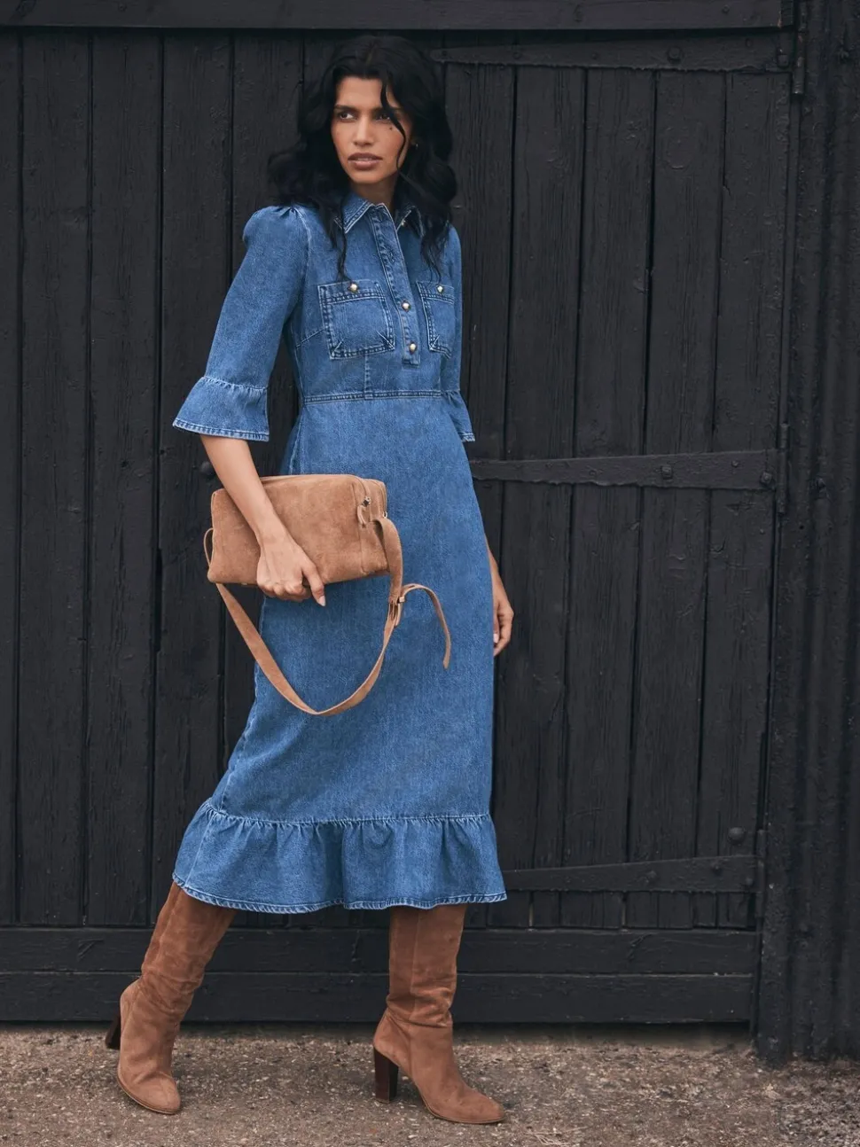 Mint Velvet Blue Indigo Denim Midi Shirt Dress