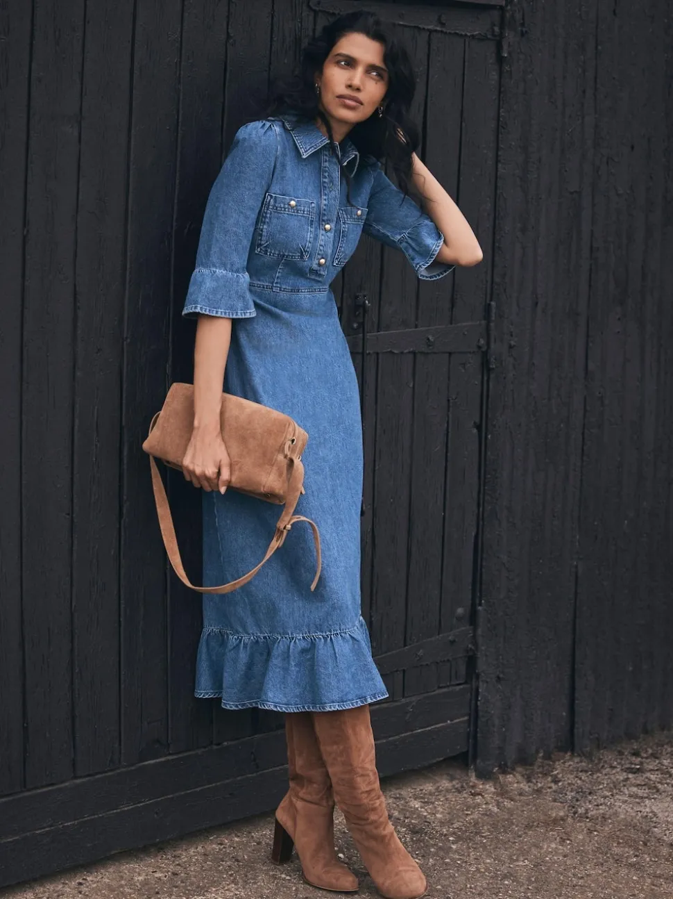 Mint Velvet Blue Indigo Denim Midi Shirt Dress