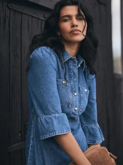 Mint Velvet Blue Indigo Denim Midi Shirt Dress