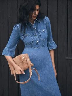 Mint Velvet Blue Indigo Denim Midi Shirt Dress
