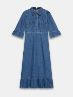 Mint Velvet Blue Indigo Denim Midi Shirt Dress