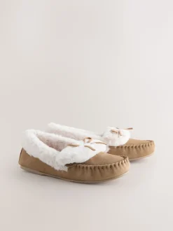 Mocha Brown Moccasin Suede Slippers