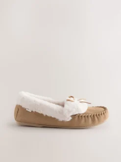 Mocha Brown Moccasin Suede Slippers