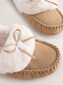 Mocha Brown Moccasin Suede Slippers