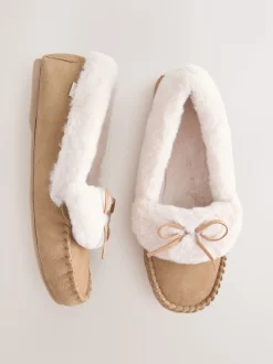 Mocha Brown Moccasin Suede Slippers