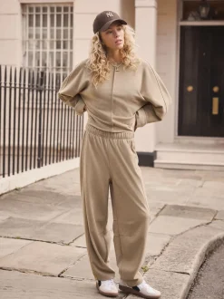 Mocha Brown Soft Brushed Finish Barrel Leg Trousers