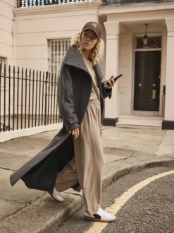 Mocha Brown Soft Brushed Finish Barrel Leg Trousers