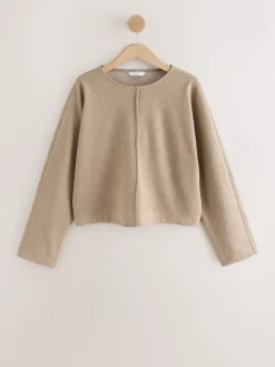 Mocha Brown Soft Brushed Finish Slouch Neck Longsleeve Sweatshirt