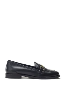Moda in Pelle Black Chrome Elarra Flat Loafers With Snaffle Trim