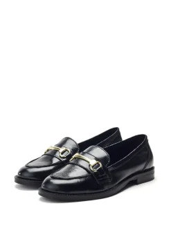 Moda in Pelle Black Elarra Flat Loafers With Snaffle Trim
