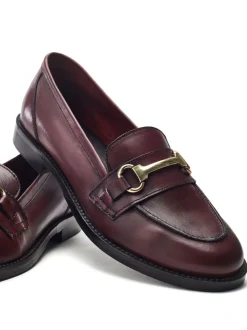 Moda in Pelle Red Elarra Flat Loafers With Snaffle Trim