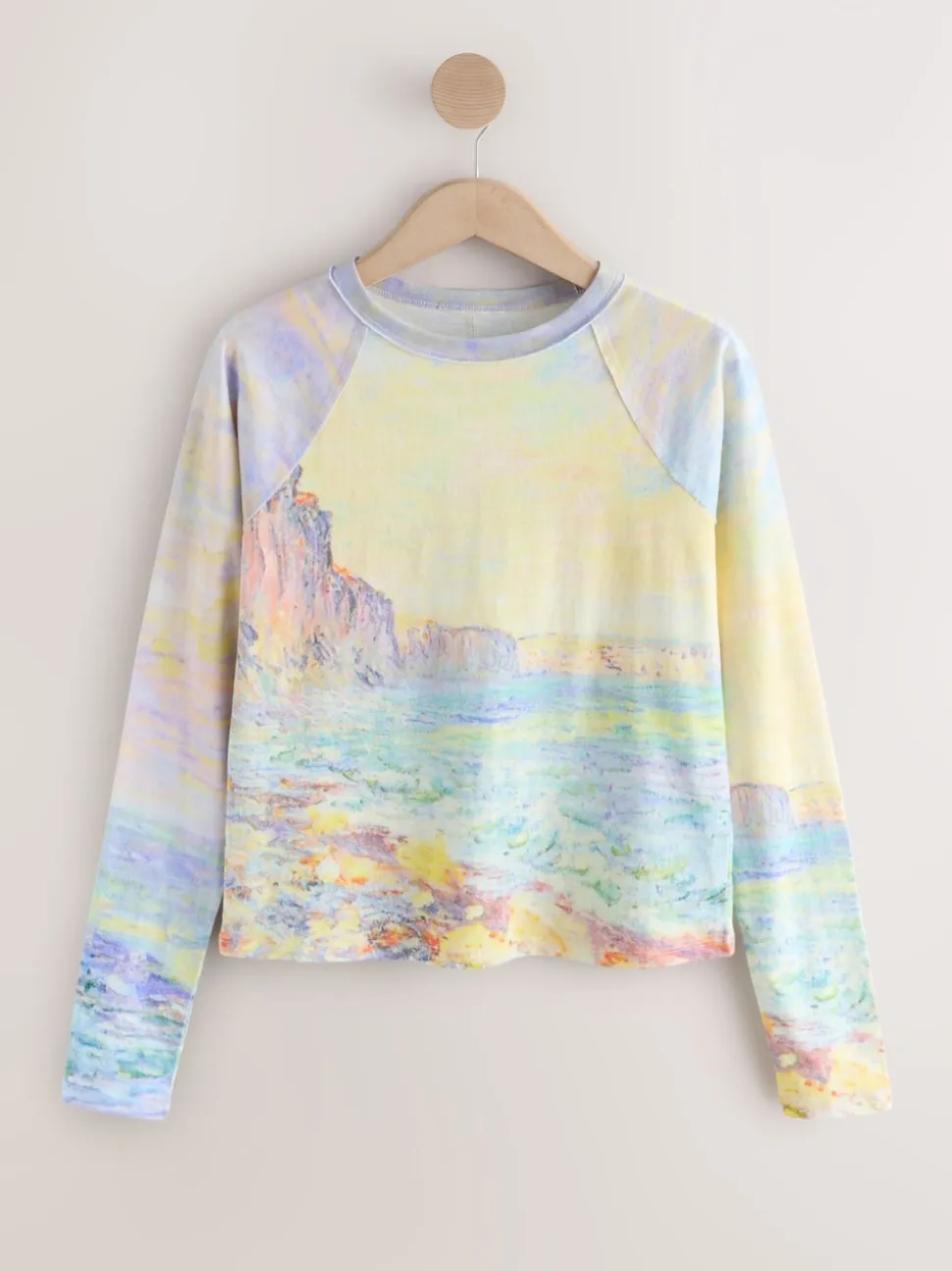 Monet Graphic License Long Sleeve Washed Effect Raw Seam T-Shirt